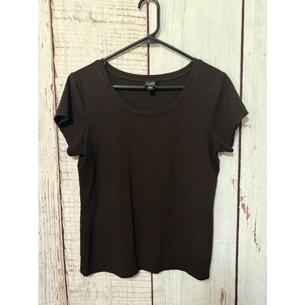 Eileen Fisher Women's Viscose Crew Short Sleeve Top Basic Brown Size Medium